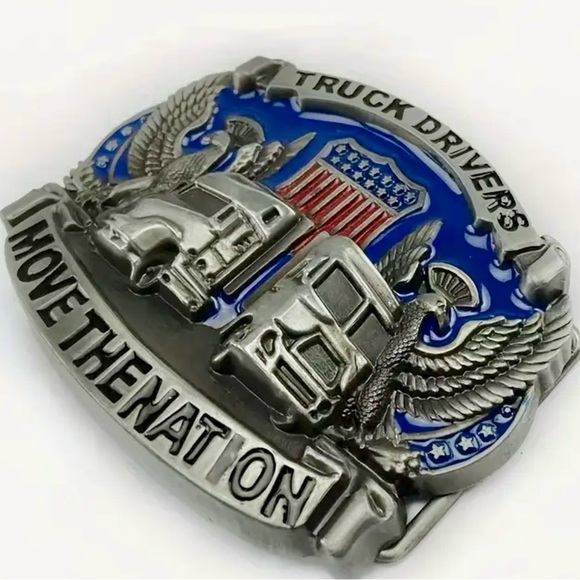 Truck Drivers Belt Buckle - Silver and Blue - Picture 2 of 7